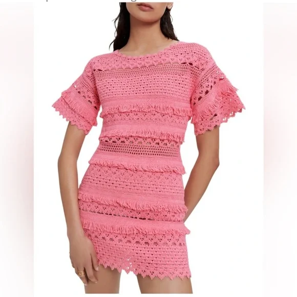 NWT Maje Crochet Knit Dress In Pink - Picture 1 of 6